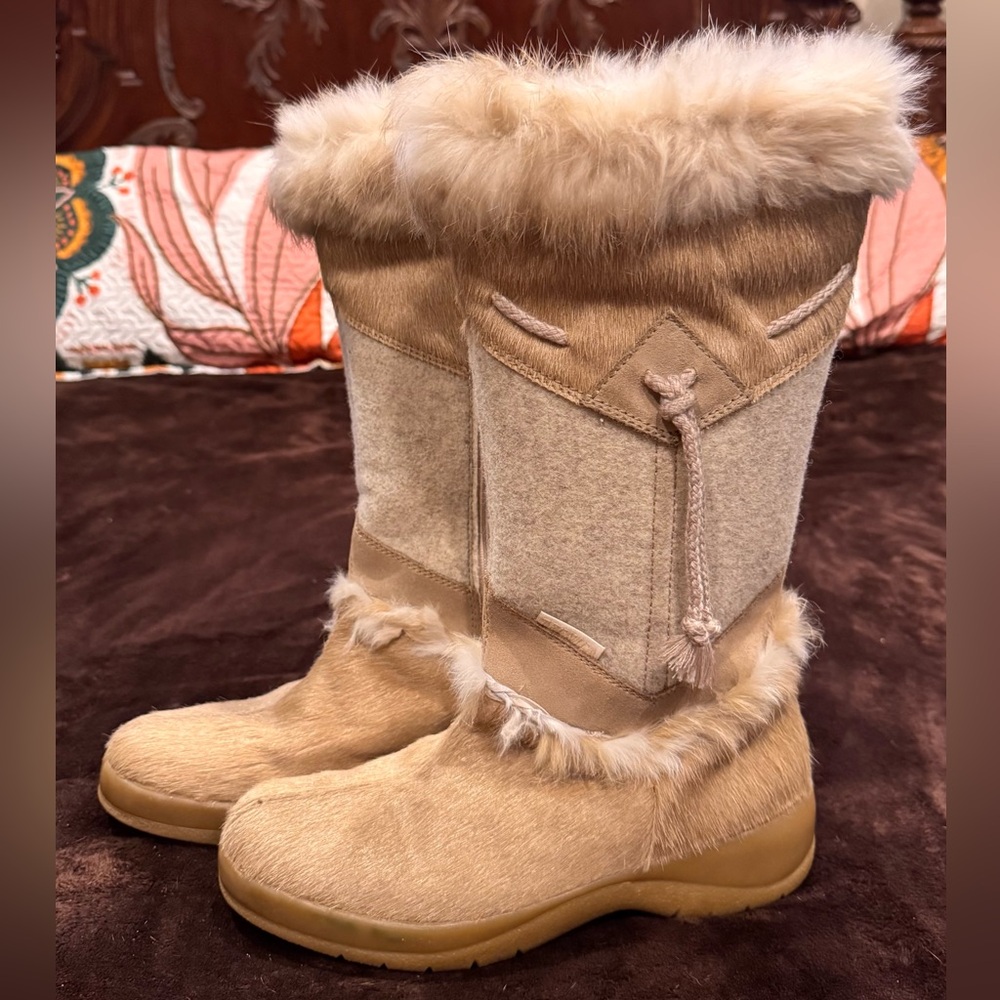 TECNICA Cozy Tan and Cream Fur-Lined Women's Boots 8.5 Vtg